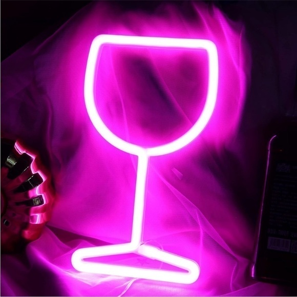 Neon Glowing Pink Wine Glass Kitchen Indoor Dining Room Decor Light Gift/Prop - Picture 2 of 5